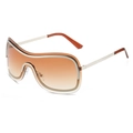 Chic Y2K shield sunglasses featuring brown gradient lenses and silver metal temples - Silver Frame Gradient Tea Lens
