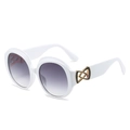 Oval white oversized sunglasses with gold metal geometric detail and grey gradient lenses - White Frame Gray Lens