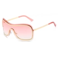 Y2K oversized shield sunglasses with pink gradient lenses and golden metal frame - Gold Frame Gradient Pink Lens