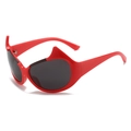 Y2K devil horn sunglasses with vibrant red wing frames and dark black tinted lenses - Red Frame Grey Lens