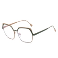 Geometric vintage metal glasses frame with olive green and beige two-tone finish - Tea/Green Frame