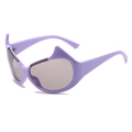 Purple little devil sunglasses with cat ear horns and dark gray lenses for Y2K hip-hop style - Purple Frame Silver Mirrored Lens