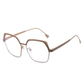 Geometric brown and light coffee two-tone metal eyeglass frames in a stylish hexagon shape - All Tea Frame