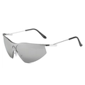 Futuristic sporty semi-rimless cycling sunglasses with silver metal temples and grey lenses - Silver Frame White Silver Mirror Lens