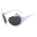 Y2K hip-hop devil horn sunglasses with white frame and dark grey lenses for fashion - White Frame Gray Lens
