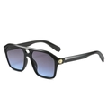 Classic double-bridge pilot sunglasses with black frame and blue-purple gradient lenses - Black Frame Grey Blue Lens