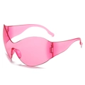 Y2K steampunk oversized pink transparent rimless wrap-around sunglasses for women - Pink