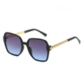 Square oversized sunglasses with purple gradient lenses and gold woven metal temples - Black Frame Grey Blue Lens