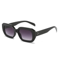 Fashionable black square sunglasses with gradient purple lenses and silver rivet accents - Black Frame Double Gray Lens