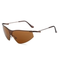 Sporty wrap-around sunglasses with amber lenses and bronze metal frame for cycling - Gold Frame Brown Lens
