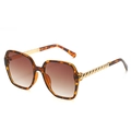 Square tortoise shell sunglasses with gold chain temples and brown gradient lenses - Leopard Frame Gradient Brown Lens