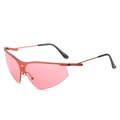 Sporty Y2K sunglasses featuring translucent pink lenses and a slim red metal frame - Red Frame Red Lens