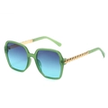 Square oversized sunglasses with green transparent frames and gold chain-link temples - Green Frame Grey Green Lens