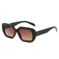 Square tortoise shell sunglasses with black frame and gradient tea lenses for women - Black and Tortoise with Tea Gradient Lenses