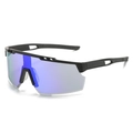 Sport-Radbrille mit schwarzem mattem Rahmen und blau-violett verspiegeltem Glas - Normal / Standard-Schwarzgestell mit blauverspiegelten Gläsern