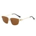 Gafas de sol rectangulares de metal dorado con lentes marrones y patillas de diseño hueco - Marco Dorado Lente Té