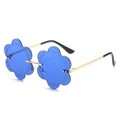 Lunettes de soleil fleur sans monture avec verres bleus et monture dorée sur fond blanc - Standard / Monture Dorée Verres Bleus