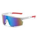 Sportliche Radsport-Sonnenbrille in Weiß mit blau-violett getönten Gläsern - Normal / Standard (inkl. 13 % MwSt.) weißer Rahmen mit grünen Gläsern