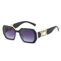 Polygonal sunglasses with black white frame, purple gradient lenses and gold gem temple - Regular / Black and White Contrast Frame Purple Gradient Lens