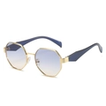 Octagonal gold metal sunglasses with blue-orange gradient lenses and navy temples - Regular / Transparent Blue Legs Gold Frame Gradient Blue Lens