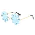 Lunettes de soleil sans monture en forme de fleur avec verres bleu clair et branches dorées - Monture Dorée Verres Bleus