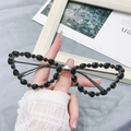 Monture de lunettes œil de chat en métal avec strass noirs et diamant carré - Monture Noire Verres Transparents