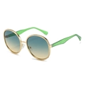 Retro-Sonnenbrille mit goldener Metallfassung und blau-gelben Verlaufsgläsern - Goldrahmen Grün Gelbe Gläser (Grüne Bügelenden)