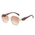 Lunettes de soleil octogonales dorées avec verres marron dégradé de style rétro chic - Standard / Monture dorée standard avec branches marron et verres marron