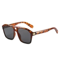 Vintage tortoiseshell double-bridge sunglasses with hexagonal cutout and grey lenses - Leopard Frame Grey Lens