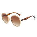 Retro-Sonnenbrille mit goldenem Metallrahmen und braun verlaufenden Gläsern - Goldrahmen Doppel Tee Gläser (Leoparden Bügelenden)