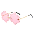 Pink flower-shaped rimless sunglasses with gold metal temples and modern floral design - Regular / Gold Frame Pink Lenses