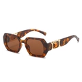 Polygon tortoise shell sunglasses with brown lenses and golden metal accents - Regular / Leopard Frame Tan Lens