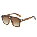 Retro tortoise double-bridge pilot sunglasses with brown gradient lenses and gold accents - Leopard Frame Gradient Brown Lens