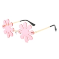 Pink flower-shaped rimless sunglasses with gold metal frame and transparent lenses - Regular / Standard Gold Frame with Pink Lenses