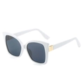 White cat-eye sunglasses with dark grey lenses and gold rectangle metal accents - White Frame Gray Lens