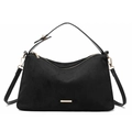 Schwarze Wildleder-Hobo-Tasche mit goldenem Dekor und verstellbarem Schultergurt - Schwarz