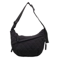 Modern black quilted crescent bag with adjustable strap and classic lattice stitching - Black