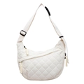 Quilted nylon crescent crossbody bag in creamy white with adjustable shoulder strap - White