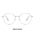 Occhiali minimalisti in metallo argento con terminali delle stine verde chiaro - Montatura circolare poligonale / Argento/Verde