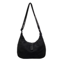 Minimalist black crescent crossbody bag in matte faux suede with woven dual zippers - Black