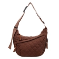 Deep brown quilted diamond pattern crossbody dumpling bag with adjustable shoulder strap - Brown