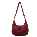 Deep burgundy suede crescent hobo bag with adjustable strap and double zipper detail - Burgundy