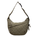 Olive green quilted nylon dumpling bag with adjustable shoulder strap and diamond stitching - Green