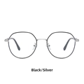 Minimalist black and silver metal frame glasses with round geometric clear lenses - Polygonal Circular Frame / Black/Silver