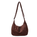 Dark brown suede hobo shoulder bag with crescent shape and adjustable strap - Coffee