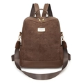 Minimalist brown faux leather women backpack with JIAO LI YOU PIN 2026 label - Style 1 / Coffee