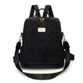 Chic black convertible backpack for women with star embossed panel and gold hardware - Style 1 / Black