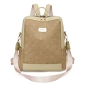 Khaki green floral embossed faux suede backpack with adjustable brown leather straps - Style 1 / Off White
