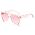 Punk hip hop oversized sunglasses in gradient pink with transparent PC frame and gold metal details - Pink Frame / Pink Lens