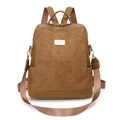 Brown leather backpack with floral embossing and adjustable woven shoulder straps - Style 1 / Khaki